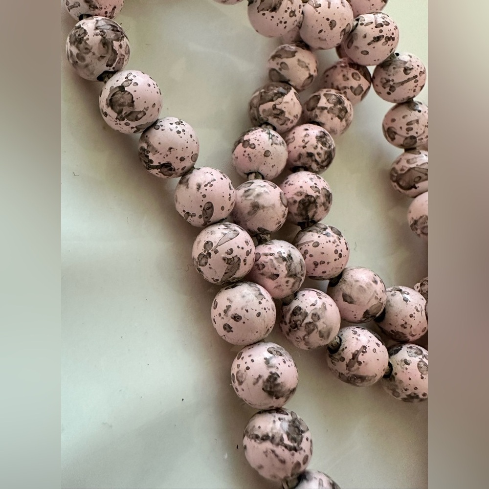 Pink Speckled Beaded Necklace | Knotted Ceramic Style Beads | Artisan Look - Picture 5 of 10